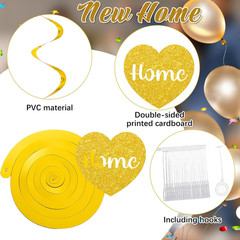 Gold Glitter New Home Party Decorations Housewarming Banner Hanging Swirls Cupca