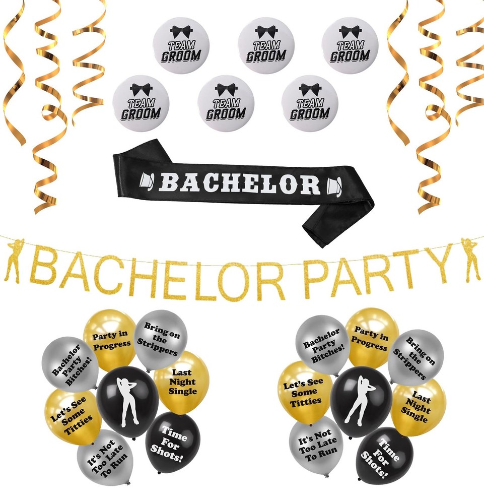 Bachelor Party Decorations, (Gold Bachelor Banner, Bachelor Sash, 16 Funny Pa…
