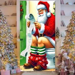 Christmas door cover with «Merry Christmas» text and Santa Claus for front door