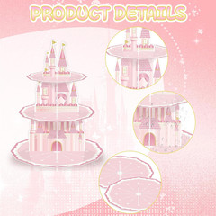 Party Supplies 3 Tier Cupcake Stand Birthday Decorations Pink Castle Cake Treat
