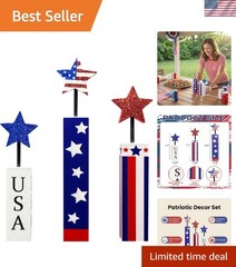 Charming 3-Piece Wooden Firework Decor – Ideal for 4th of July Celebrations