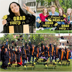 12 Pack 2026 Graduation Party This Way Yard Sign Arrow Black & Gold Graduation D