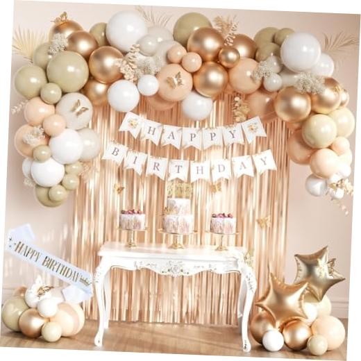 Beige Cream and Neutral Birthday Party Decorations with Happy Birthday Boho