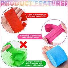 12 PCS Pastel Rainbow Crepe Paper Streamers Party Decor 1.8 Inch x 82 Feet
