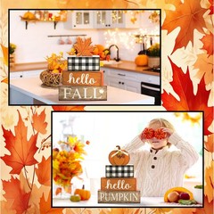 5 Pcs Fall Table Decor Reversible Maple Leaves & Pumpkin Centerpiece