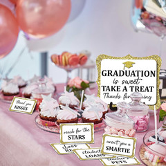 20PCS Graduation Candy Buffet Labels, 1 Gold Glitter Candy Buffet Table Sign wit