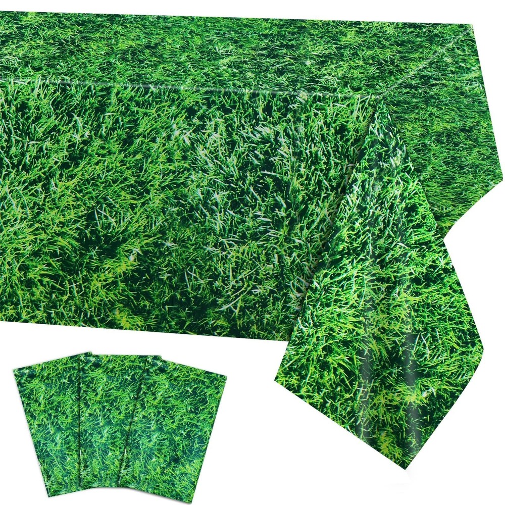 PHOGARY Grass Tablecloth, 3pcs Disposable Plastic Green Table Cover 54 x 108 …