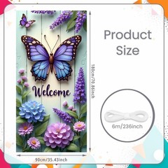 Welcome Butterfly Door Cover Spring Summer Door Banner Decorations Hydrangea…