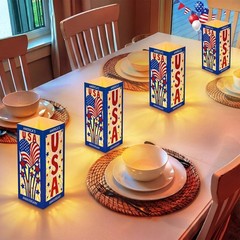 6 Pcs 250th Anniversary Table Centerpieces Boxes with USA Cutouts LED Light U…