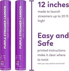 2 Pack Streamer Confetti, 12» Biodegradable Purple Cannon, Poppers for Wedding