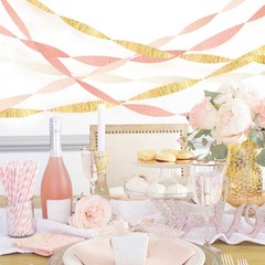 Pink Gold Party Streamers, 8 Rolls Crepe Paper, Wedding Backdrop, 82ft