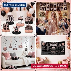 40Th Birthday Decorations for Women, Rose Gold 1986 Happy 40Th Birthday Decorati