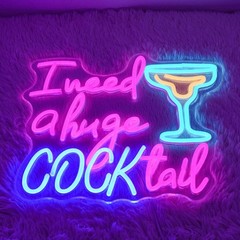 Cocktail Neon Sign for Wall Decor Bar Neon Light I Need a Huge Cocktail LED N…