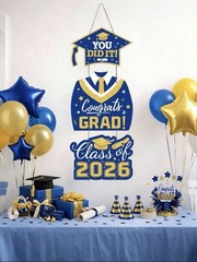 Set Graduation Party Door Hanging Decor, Blue & Gold