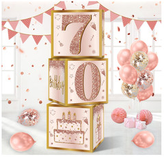 3Pcs Pink Rose Gold 70th Birthday Balloon Boxes Party Decorations for Women
