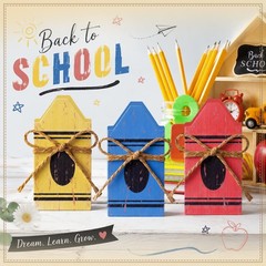 6 Pcs Back to School Wooden Table Decor Rustic Crayon Wood Block Sign Vintage…