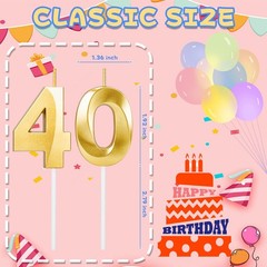40th Birthday Candles for 1.92 inches x 1.36 x 0.4 inches, Gold