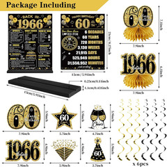 60Th Birthday Decorations Kit for Men Women, Black Gold 24PCS Back in 1966 Banne