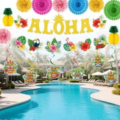 Luau Party Decorations Party Supplies with Aloha 15 Pcs Hawaiian Tropical