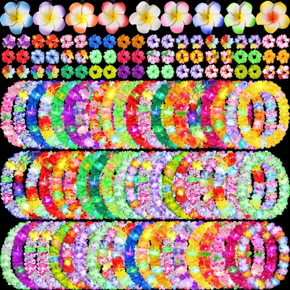 Sherr 240 Pcs Hawaiian LED Luau Leis Party Decorations Set
