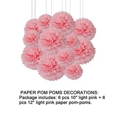 12 PCS Light Pink Paper Pom Poms Ceiling Wall Hanging Tissue Flowers 10×12 Inch