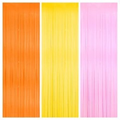 Katchon Orange Pink and Yellow Fringe Backdrop – 3.25×8 Feet, Pack of 3 Easter