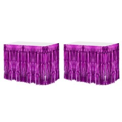 2 Pcs 29×108 Inch Rose Red Metallic Foil Fringe Tinsel Table Skirts