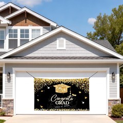 Class of 2026 Graduation Backdrop Banner Black Gold Congrats Grad Party Decor