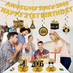 Kuxriox 11Pcs 21st Birthday Decorations Kit 7.48 x 7.87 inches, Black Gold