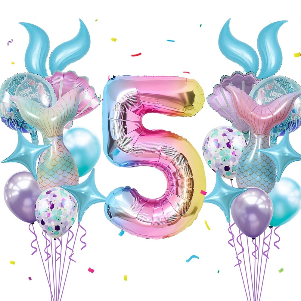 Mermaid Birthday Decorations 40 Inch Giant 5 Years Old Foil Balloons Kit for …