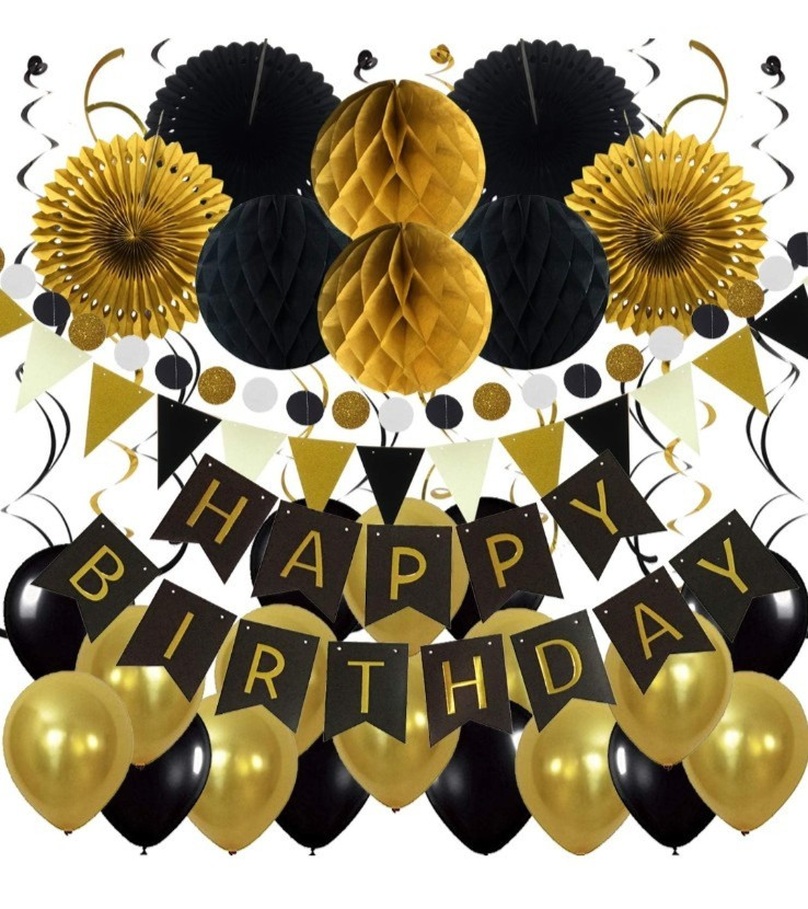 Birthday Party Decoration, Happy Birthday Banner with Paper Fans, Honeycomb Ball