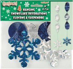 Foil Snowflake Blue White 4 Pc 18″ Hanging Swirls Christmas Frozen