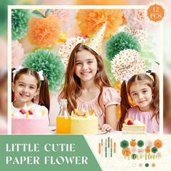 Little Cutie Baby Shower Decorations 12 PCS Light Orange Green Pom Poms
