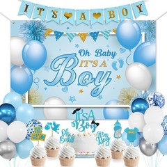 Blue Baby Shower Decorations for Boy Blue Baby Party Decor Kit with It’s A Bo…