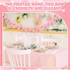 2 Pcs 6.56 Ft Pink Bow Garland Banner, Pink Satin Bow Valentine’S Day Decor, Coq