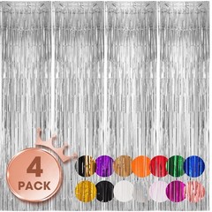 4 Pack Silver Foil Fringe Backdrop Curtains, Tinsel Streamers Birthday Party …