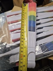 12 Pk Folding Hand Fans Rainbow White Plastic Handle Party Festivals