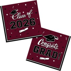 Disposable Maroon Graduation Tableware Set – Plates, Napkins, and Banners for 25