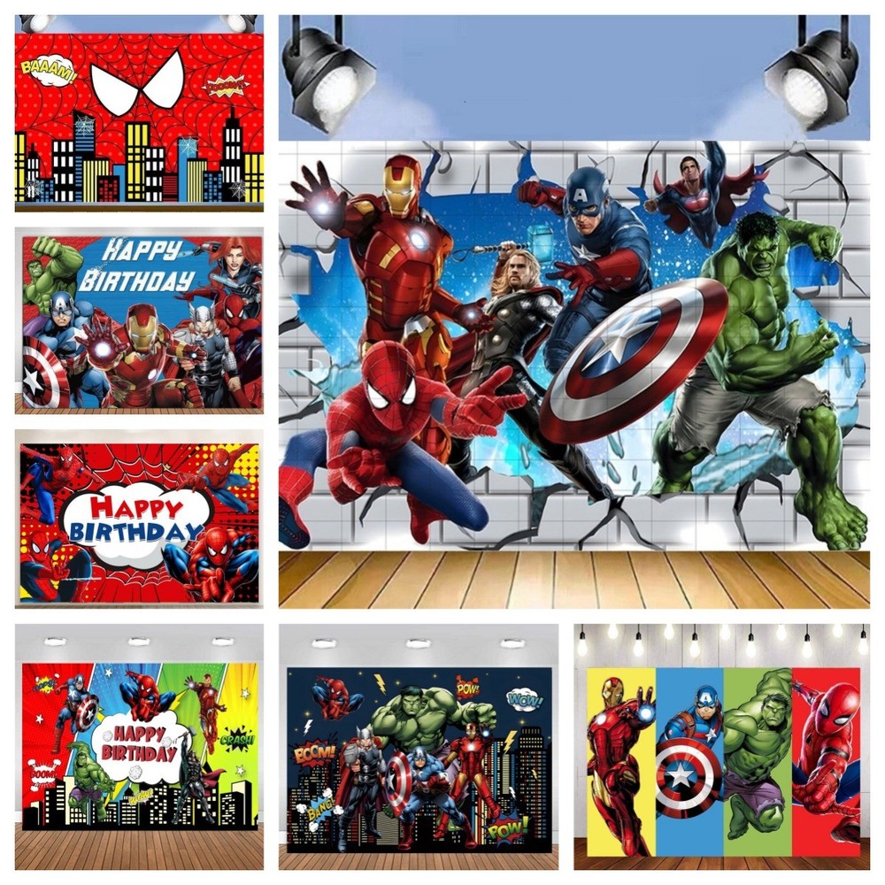 Avengers Superhero Spider-man Birthday Party Photo Background Banner Decorations