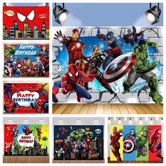 Avengers Superhero Spider-man Birthday Party Photo Background Banner Decorations