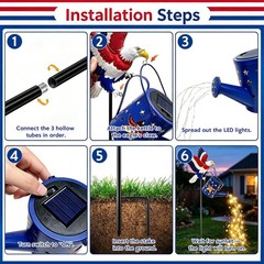 Decorative Solar Eagle Watering Can Lights 36 LED Patriotic Garden Decor