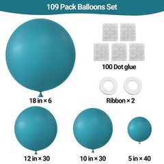 KALOR Retro Peacock Blue Balloons 110 Pcs Different Sizes 18 12 10 5 Inch Lat…