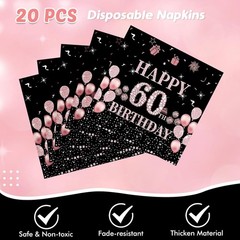 41Pcs 60th Birthday Decorations for Women, Vintage 60 Birthday Black and Rose…