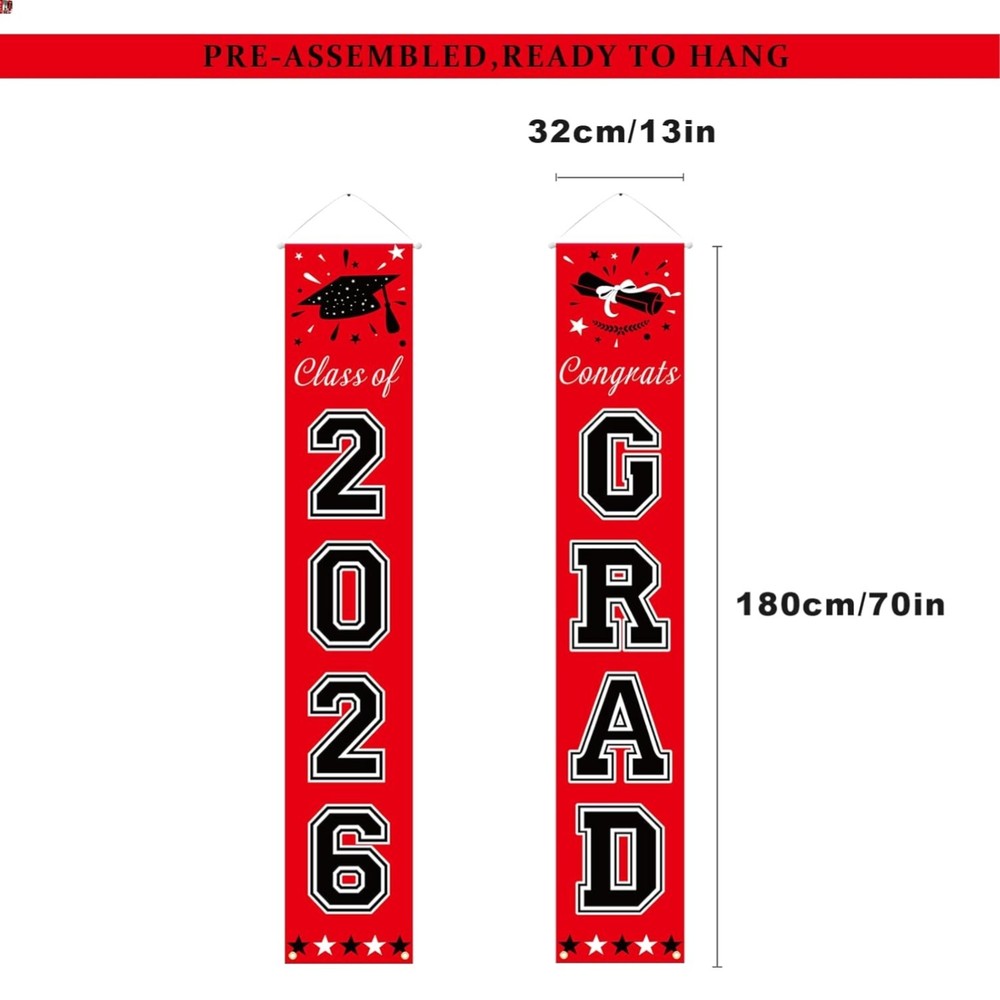 Elegant Class of 2026 Graduation Decor – Red Black Options for Every Grad