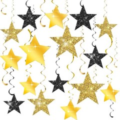 16 PCS Black Gold Glitter Star Hanging Swirls Graduation Party Ceiling Decor