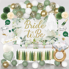 Sage Green Bridal Shower Decorations with Banner, Balloons, and Photo Props