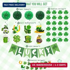 St. Patrick’s Day Decorations Kit with Lucky Banner, Hanging Swirls, Glitter Sha
