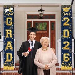 Navy Blue and Gold Graduation Decorations Class of 2026 Hanging Grad Banner -…