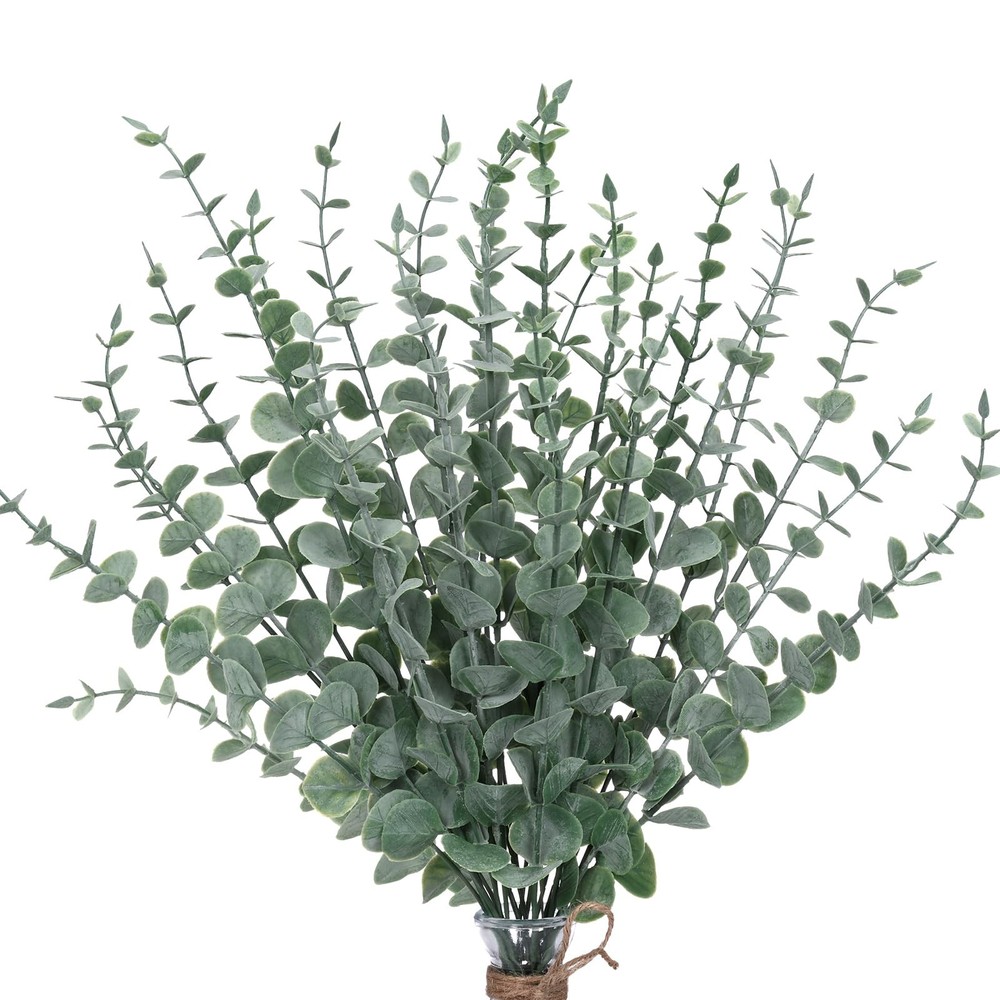 CEWOR 24pcs Eucalyptus Stems Artificial Leaves 24 pcs, Grey Green