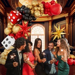 138 Pcs Casino Theme balloon garland arch kit – Red Black and Gold Balloons w…